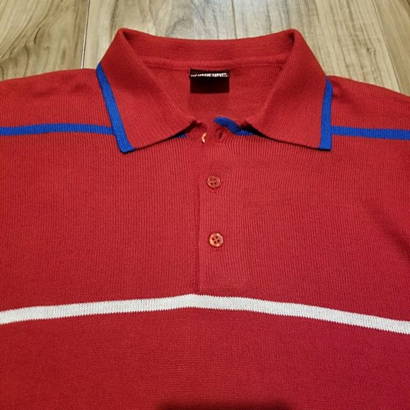Vintage Emphasis Sweater Knit Polo Shirt Mens Large Red Striped Long Sleeve - Picture 6 of 10